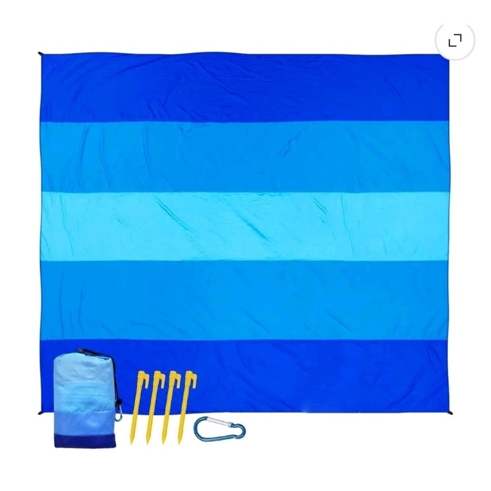 Mirabo Beach Mat 2-8 People Blue NEW Sandproof Striped Picnic Stakes 83x79"